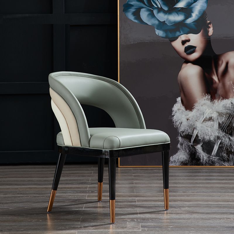 Glam Style Open Back Leather Upholstered Dining Chair with Wooden Legs Clearhalo 'Dining Chairs' 'Dining Tables & Seating' 'dining_chair' 'furn' 'furn_dining_chair' 'Furniture' 'Kitchen & Dining Furniture' 1200x1200_fd9c94bb-4be3-40bb-ae9e-697b12d08a78