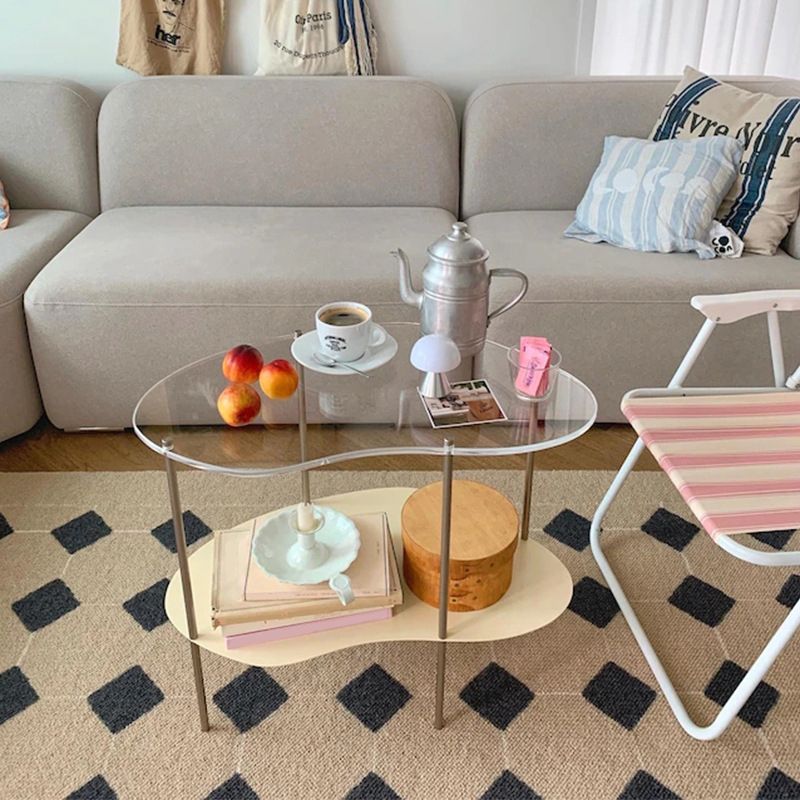 Modern Glass Side Table 4 Legs Double Tier Sofa Corner Table