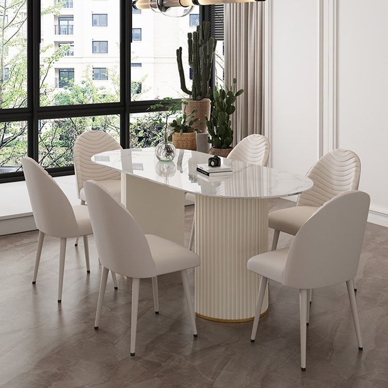 Modern Oval Dining Table Stone and Metal Double Pedestal Dining Table in White Clearhalo 'Dining Tables & Seating' 'Dining Tables' 'dining_table' 'furn' 'furn_dining_table' 'Furniture' 'furniture_dining_table' 'Kitchen & Dining Furniture' 1200x1200_fd9f15f7-4fca-4a95-a083-acbf73f01d0d