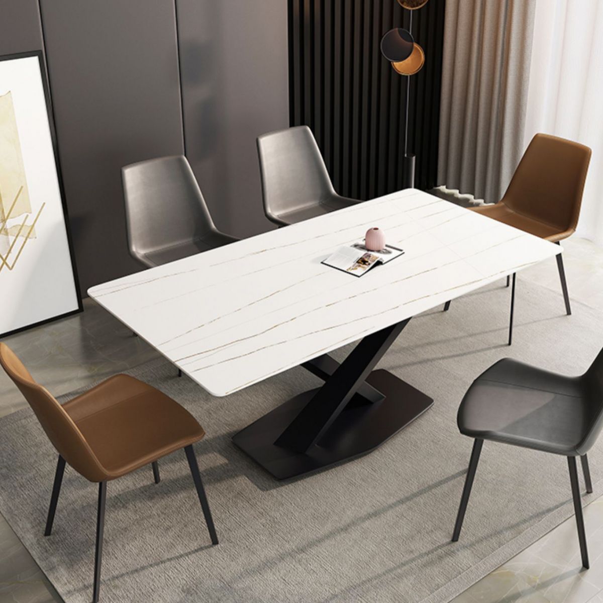 Modern Style Dining Table Rectangle Sintered Stone Dining Table with Black Frame for Home Use Clearhalo ' dining_table' 'Dining Tables & Seating' 'Dining Tables' 'furn' 'furn_dining_table' 'Furniture' 'furniture_dining_table' 'Kitchen & Dining Furniture' 'kitchen&dining_furn' 'kitchen' 'kitchen_dining_table' 1200x1200_fda21aee-308a-41cb-9d2a-ea39de87a93c