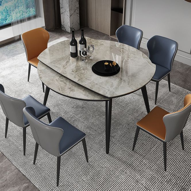Sintered Stone Top Extendable Round Table for Restaurant Modern Dining Table with Black 4 Legs Clearhalo ' dining_table' 'Dining Tables & Seating' 'Dining Tables' 'furn' 'furn_dining_table' 'Furniture' 'furniture_dining_table' 'Kitchen & Dining Furniture' 'kitchen&dining_furn' 'kitchen' 'kitchen_dining_table' 1200x1200_fda2c05d-def3-410c-8263-6cf51b5a6e16
