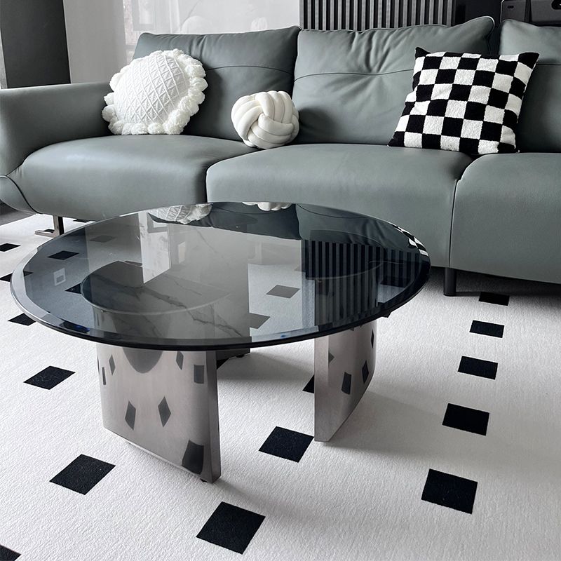Black Glass Top Coffee Table Modern Round 3 Legs Cocktail Table Clearhalo 'Coffee & Accent Tables' 'Coffee Tables' 'coffee_tables' 'furn' 'furn_coffee_tables' 'Furniture' 'Living Room Furniture' 1200x1200_fda48103-7784-473b-a44b-7b729682a7d0