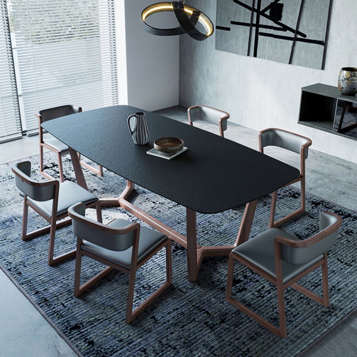 Modern Sintered Stone Dining Table Set Rectangular Dining Table with Solid Wood Base Clearhalo 'Dining Room Sets' 'Dining Tables & Seating' 'dining_room_set' 'furn' 'furn_dining_room_set' 'Furniture' 'furniture_dining_room_set' 'Kitchen & Dining Furniture' 'kitchen&dining_furn' 'kitchen' 1200x1200_fda5e556-930b-43d8-8fef-95f82b910d46