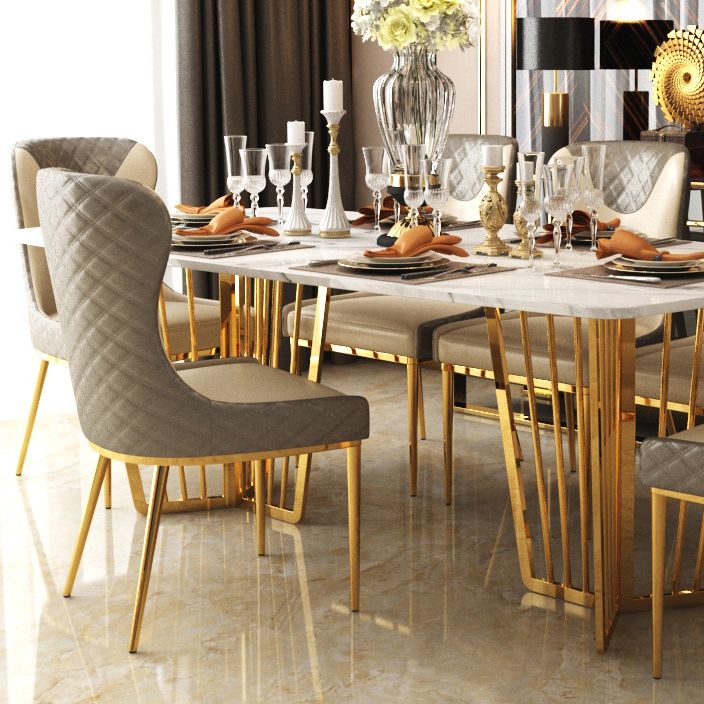 Glam Indoor Dining Chair Wingback Dining Room Chair with Metal  Legs