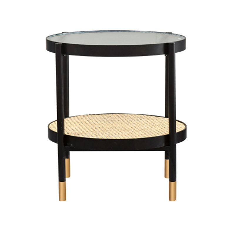Table basse moderne en verre transparent avec rangement, ensemble de Table à cocktail ronde à 4 pieds