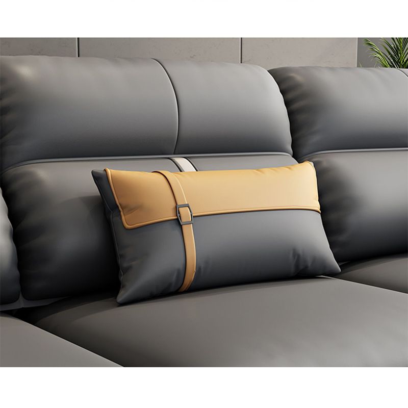 Contemporary Dark Gray Sofa Faux Leather Stain-Resistant Sectional with Pillow Top Arm Clearhalo 'furn' 'furn_sectionals' 'Furniture' 'furniture_sectionals' 'Living Room Furniture' 'Sectionals' 1200x1200_fdb377aa-4726-4e47-9b7d-c4645d543033