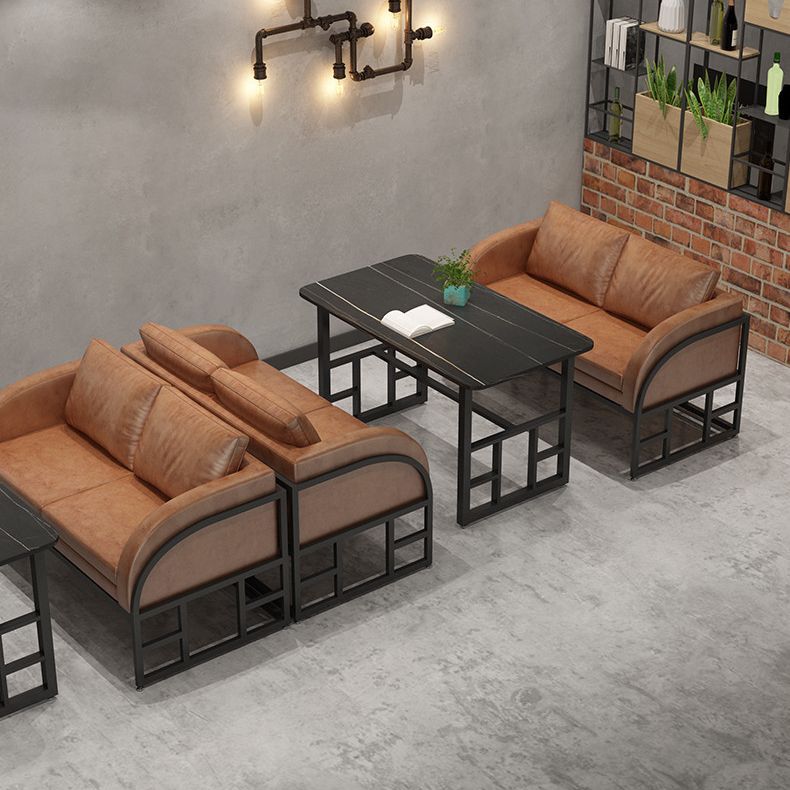 Industrial Dining Room Table Black Sintered Stone Table with Black Trestle Base Clearhalo ' dining_table' 'Dining Tables & Seating' 'Dining Tables' 'furn' 'furn_dining_table' 'Furniture' 'furniture_dining_table' 'Kitchen & Dining Furniture' 'kitchen&dining_furn' 'kitchen' 'kitchen_dining_table' 1200x1200_fdb4d9fa-3f00-48b3-baf1-1f83fea632f5