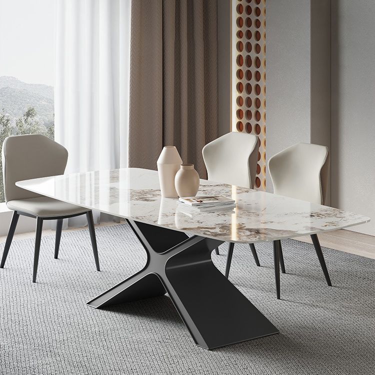 Industrial Style Sintered Stone Table Dining Rectangle Table with Metal Legs for Kitchen Clearhalo 'Dining Tables & Seating' 'Dining Tables' 'dining_table' 'furn' 'furn_dining_table' 'Furniture' 'Kitchen & Dining Furniture' 1200x1200_fdb63070-b7bc-45fc-bfa7-ec14d38cffc8