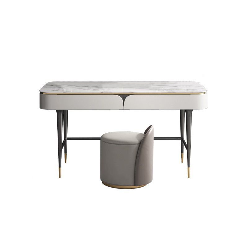 Weißer Waschtisch-Make-up-Eitelkeit Stone Top Spintenstühle Set