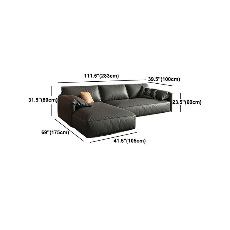 Echte lederen sectionals 70 "houtstationaire sectionals in zwart