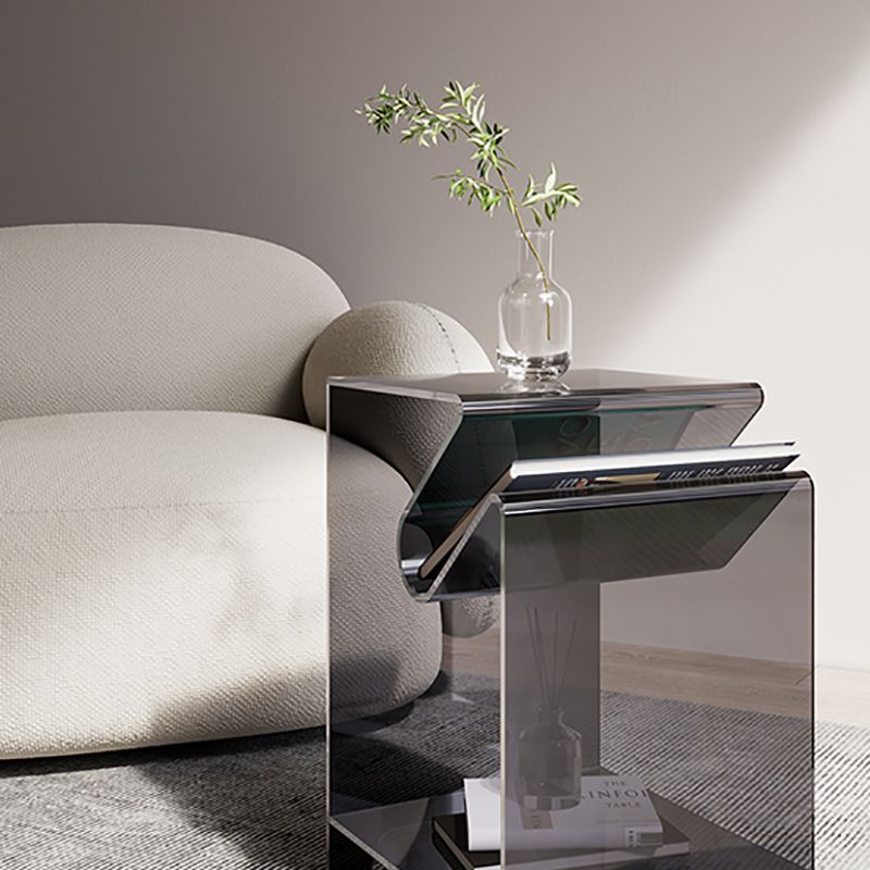 Plastic Double Tier End Table Rectangular Corner Table with Storage