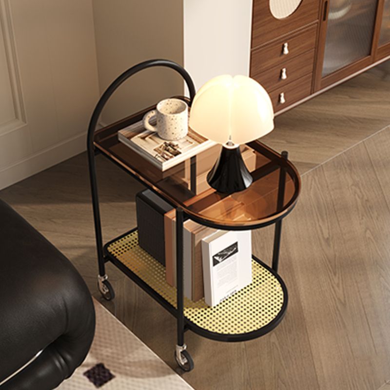 23.62" Wide Metal Side Table Oval Glass Top Sofa Side Accent Table