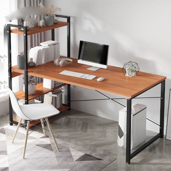Metal and Wood Writing Desk Contemporary Corner Bedroom Office Desk with Bookshelf Clearhalo 'furn' 'furn_office_desk' 'Furniture' 'Office Desks' 'Office Furniture' 'office_desk' 1200x1200_fdc78c3c-831d-4fda-90ec-9435c640bcd5