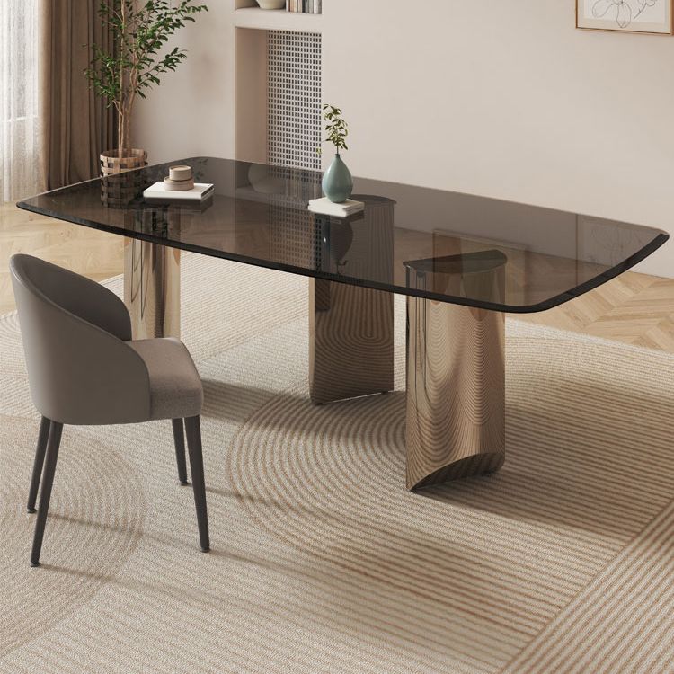 Rectangular Dining Table Clear Glass Tabletop with Chrome Base Clearhalo 'Dining Tables & Seating' 'Dining Tables' 'dining_table' 'furn' 'furn_dining_table' 'Furniture' 'Kitchen & Dining Furniture' 1200x1200_fdc7fca3-ef29-49d0-bb7c-499c7544d3aa