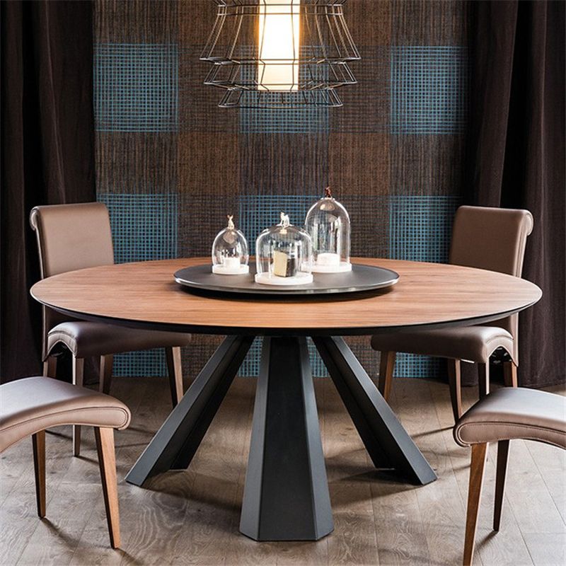 Modern Style Home Solid Wood Dining Table Round Table with Metallic Base Clearhalo ' dining_table' 'Dining Tables & Seating' 'Dining Tables' 'Furniture' 'furniture_dining_table' 'Kitchen & Dining Furniture' 'kitchen&dining_furn' 'kitchen' 'kitchen_dining_table' 1200x1200_fdc89a7b-6ffd-4f8a-bb6b-3acabf01438b