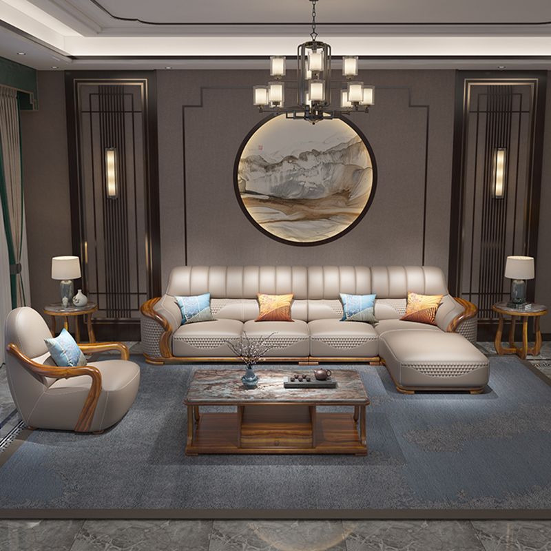 Solid Wood L-Shape Sectional Sofa Genuine Leather 3/4-Seat Sofa with Chaise Clearhalo 'furn' 'furn_sectionals' 'Furniture' 'Living Room Furniture' 'Sectionals' 1200x1200_fdd2f803-f0b9-4455-a7d6-b17f1ce0a7c2