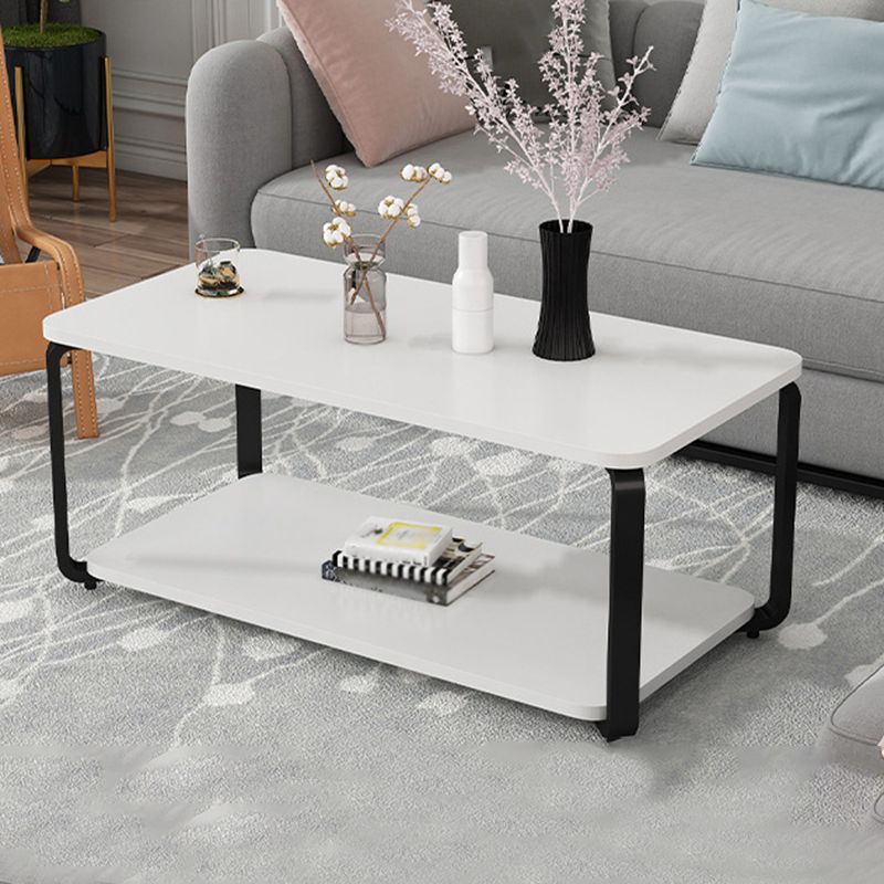 Modern Metal 4 Legs Cocktail Table with Shelf Rectangle Coffee Table Clearhalo 'Coffee & Accent Tables' 'Coffee Tables' 'coffee_tables' 'furn' 'furn_coffee_tables' 'Furniture' 'furniture_coffee_tables' 'Living Room Furniture' 1200x1200_fdd4567c-26b5-4d8b-93f5-6d52ccf94610