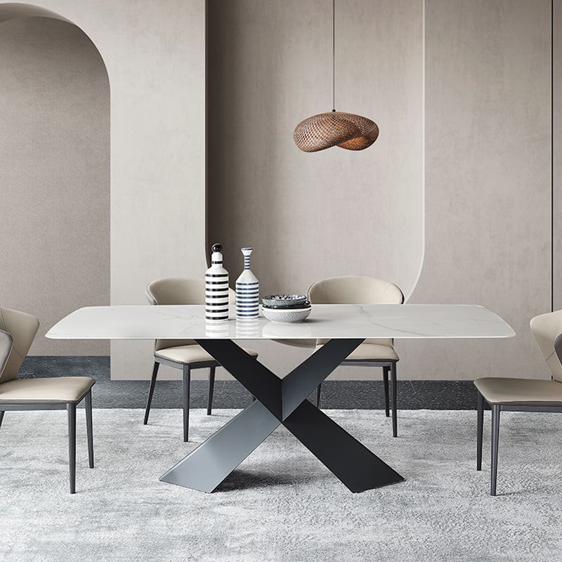 Industrial Sintered Stone Dining Table Single Pedestal Base Rectangle Table for Home Clearhalo ' dining_table' 'Dining Tables & Seating' 'Dining Tables' 'furn' 'furn_dining_table' 'Furniture' 'furniture_dining_table' 'Kitchen & Dining Furniture' 'kitchen&dining_furn' 'kitchen' 'kitchen_dining_table' 1200x1200_fdd5311f-f38d-4503-910f-fe257df0c88e
