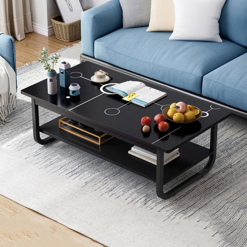 Tavolino rettangolare moderno con doppio piedistallo in legno, 39,4"/47,2"