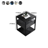 21.2" Tall Modern Rectangular Glass Top Side Table Iron Frame End Table with Storage