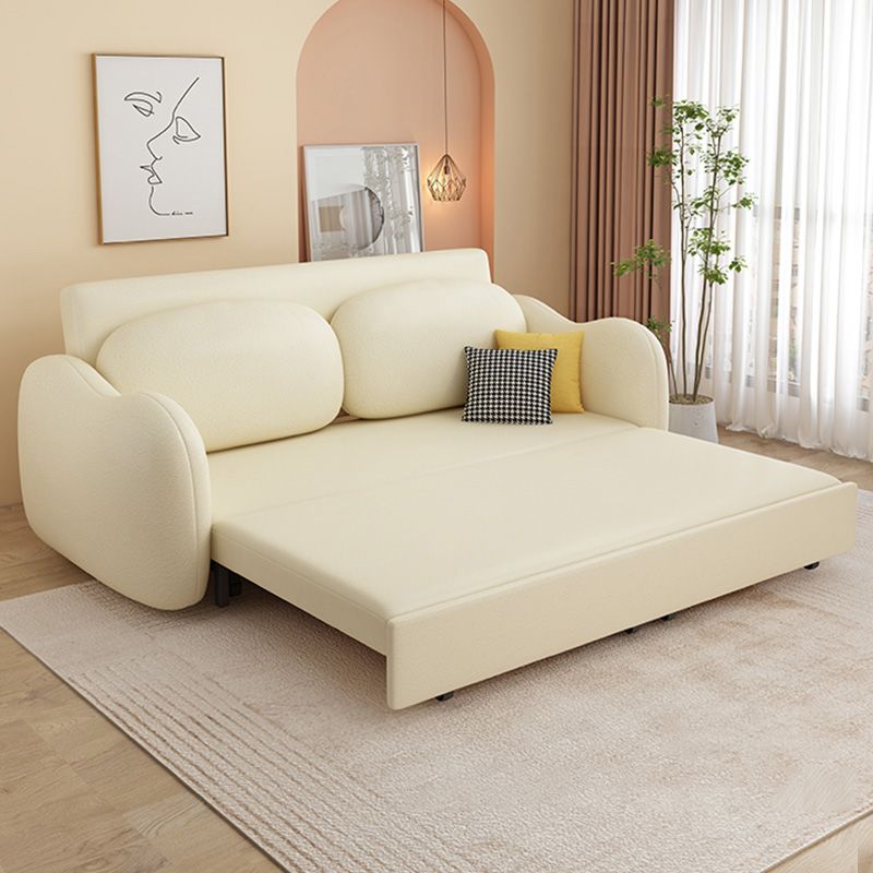 Glam Style Beige Futon Sleeper Sofa with Pillow Back in Velvet Clearhalo 'furn' 'furn_futons' 'Furniture' 'Futons & Daybeds' 'Futons' 'Living Room Furniture' 1200x1200_fddb160c-5546-431a-9677-7162299f2b24
