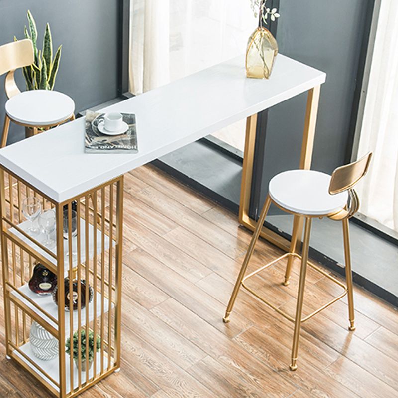 Glam White Marble Table with Rectangle Table Top Double Pedestal Table - 41.3" H Clearhalo 'Bar Furniture' 'Bar Tables' 'bar_tables' 'furn' 'furn_bar_tables' 'Furniture' 'furniture_bar_tables' 'Kitchen & Dining Furniture' 1200x1200_fddb27f2-7aff-4433-9bdf-534720d8572e