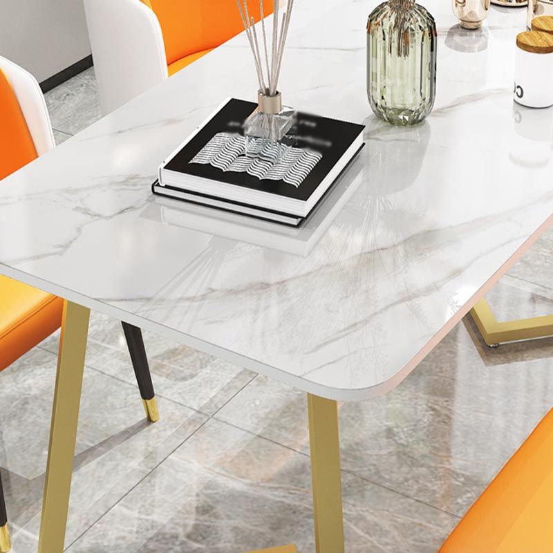 Modern Rectangle Dining Site Table Steel Double Pedestal Table with Stone Top Clearhalo 'Dining Tables & Seating' 'Dining Tables' 'dining_table' 'furn' 'furn_dining_table' 'Furniture' 'furniture_dining_table' 'Kitchen & Dining Furniture' 1200x1200_fddc1aad-1e20-485f-96a7-7cc6f4930296