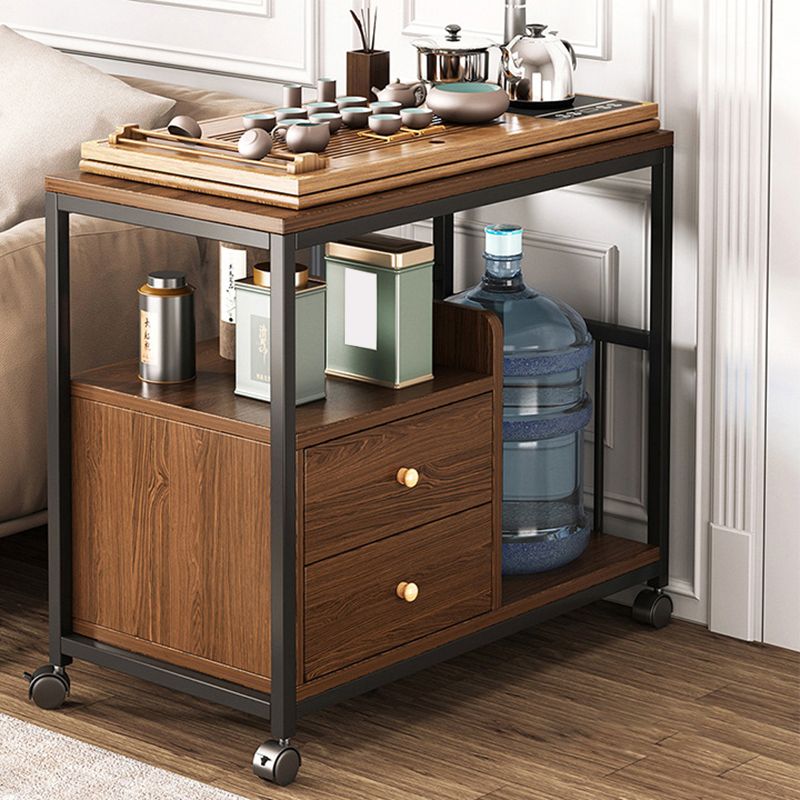 Rectangular Wood 4 Legs Side Table Two-Drawer End Table with Wheel Clearhalo 'Coffee & Accent Tables' 'End & Side Tables' 'end_side_table' 'end_side_tables' 'furn' 'furn_end_side_tables' 'Furniture' 'furniture_end_side_table' 'Living Room Furniture' 1200x1200_fddc8548-bc71-4a59-b7f3-f1a2b1de1a70