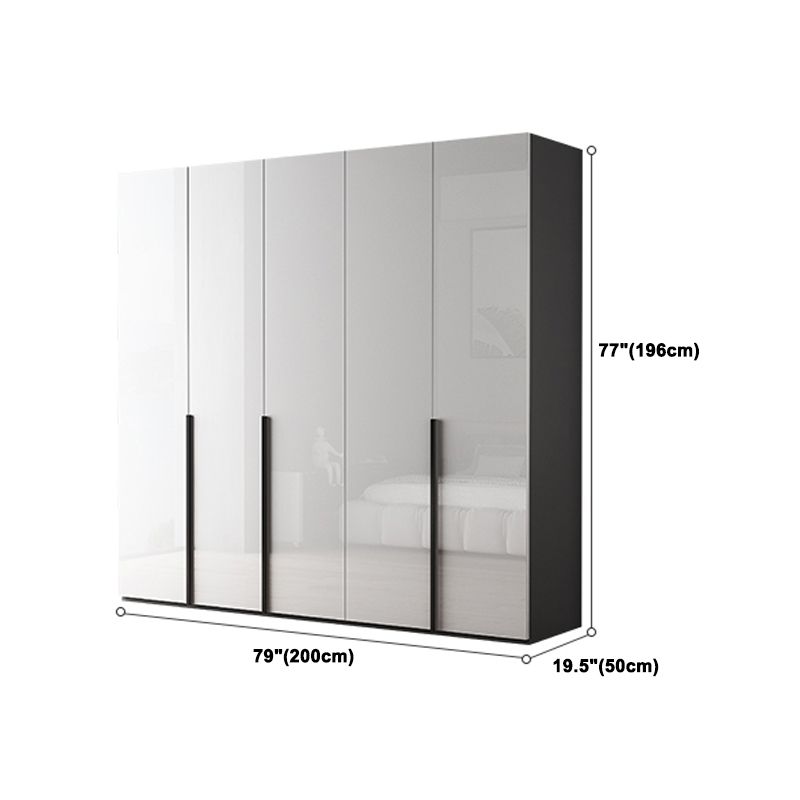 Modern Mirrored Finish Wardrobe Cabinet Engineered Wood and Solid Wood Wardrobe