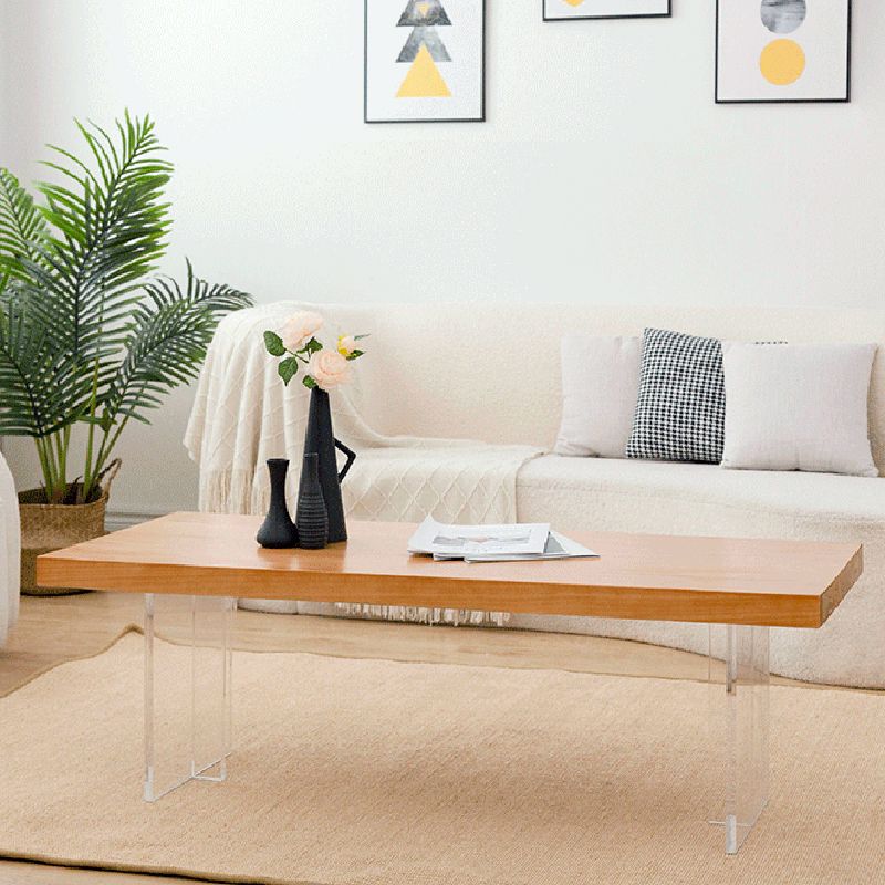 Table basse rectangulaire scandinave en bois, pieds en acrylique de 15,7 pouces de hauteur, table de cocktail