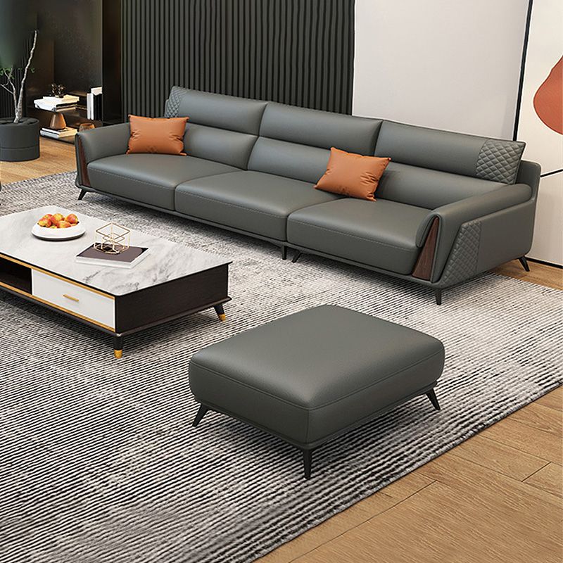 Genuine Leather Pillow Top Arm Sectionals 36.22"High Cushion Back Sofa, Black Clearhalo 'furn' 'furn_sectionals' 'Furniture' 'furniture_sectionals' 'Living Room Furniture' 'Sectionals' 1200x1200_fdf0b398-1cc3-49db-908a-adde5f436828