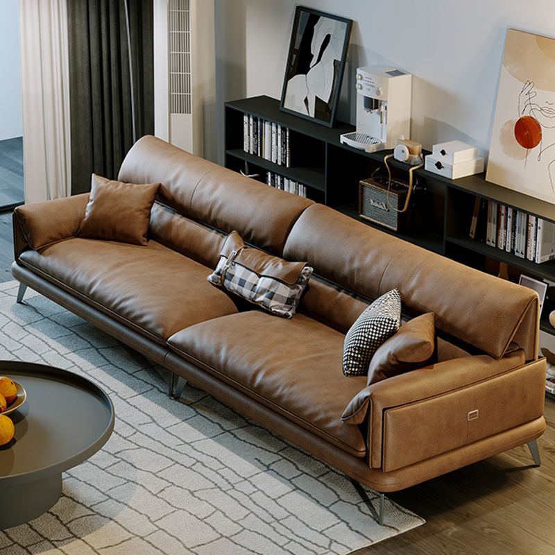 Divano braccio top cuscino in cuscinetto in pelle marrone cucitura cupina posteriore