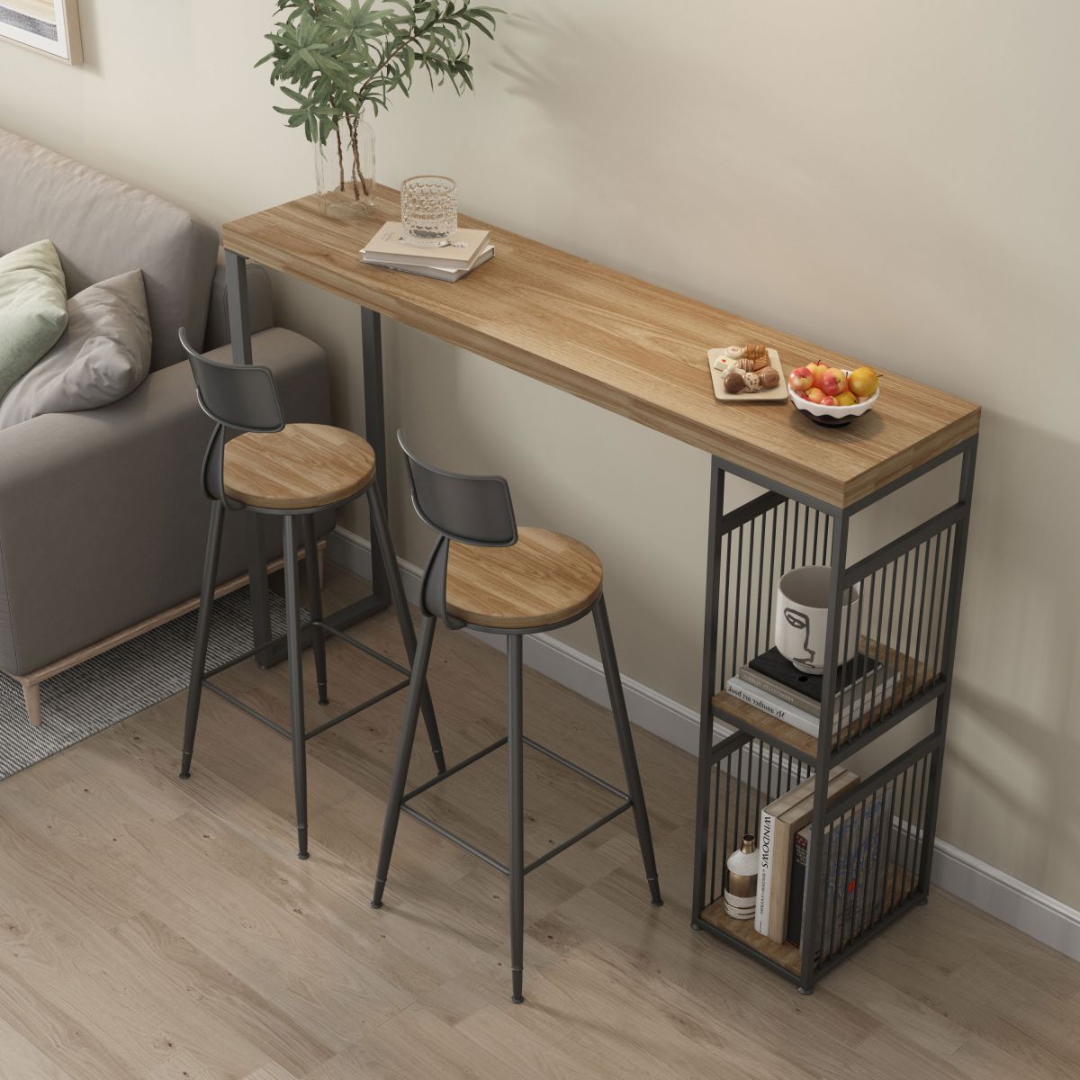 Living Room Wood Counter Wine Table Rectangle Storage Natural Bar Height Pub Table Clearhalo 'Bar Furniture' 'Bar Tables' 'bar_tables' 'furn' 'furn_bar_tables' 'Furniture' 'furniture_bar_tables' 'Kitchen & Dining Furniture' 'kitchen&dining_furn' 'kitchen' 1200x1200_fdf7e2c8-f16f-4579-9936-a3d68e7ff5ec