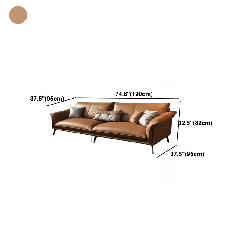Orange Sponge Padded Leather Sofa with Pillow Back and Flared Armrest Sectional Clearhalo 'furn' 'furn_sectionals' 'Furniture' 'furniture_sectionals' 'Living Room Furniture' 'Sectionals' 1200x1200_fe000d73-94da-4857-a780-6a47e70d2387