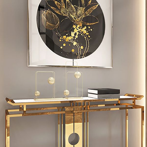 Glam Console Table Marble Accent Table in Gold for Hall , 12 Inch Wide Clearhalo 'Console Tables' 'console_tables' 'Entry & Mudroom Furniture' 'furn' 'furn_console_tables' 'Furniture' 1200x1200_fe0106cf-e67d-4510-a1d7-f6d7eb03b234