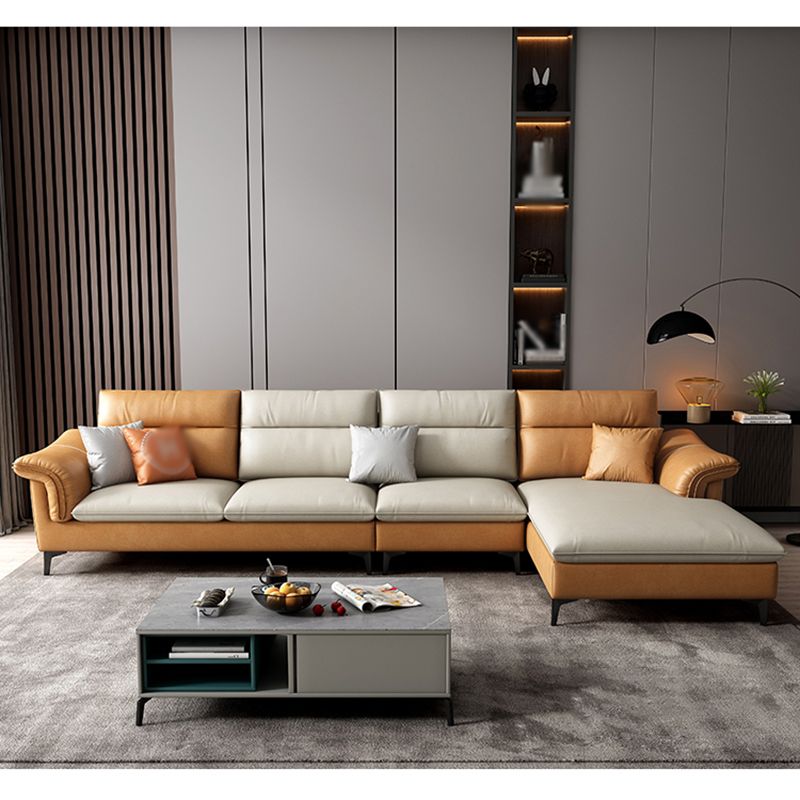 141.73" L x 70.86" W x 35.43" H Faux Leather Pillow Top Arm Sectional for Living Room Clearhalo 'furn' 'furn_sectionals' 'Furniture' 'furniture_sectionals' 'kitchen' 'kitchen_sectionals' 'Living Room Furniture' 'Sectionals' 1200x1200_fe032208-d16b-4751-8aad-341b4ea7cfe4