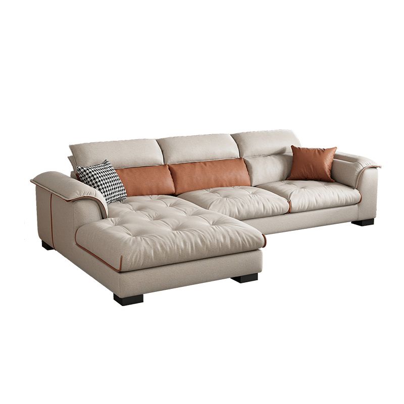 Contemporary Leather and Velvet Tufted Sectional Couch for Living Room