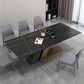 Mesa de rectángulo de base de metal dorado Mesa de comedor de piedra sinterizada en blanco y negro moderno