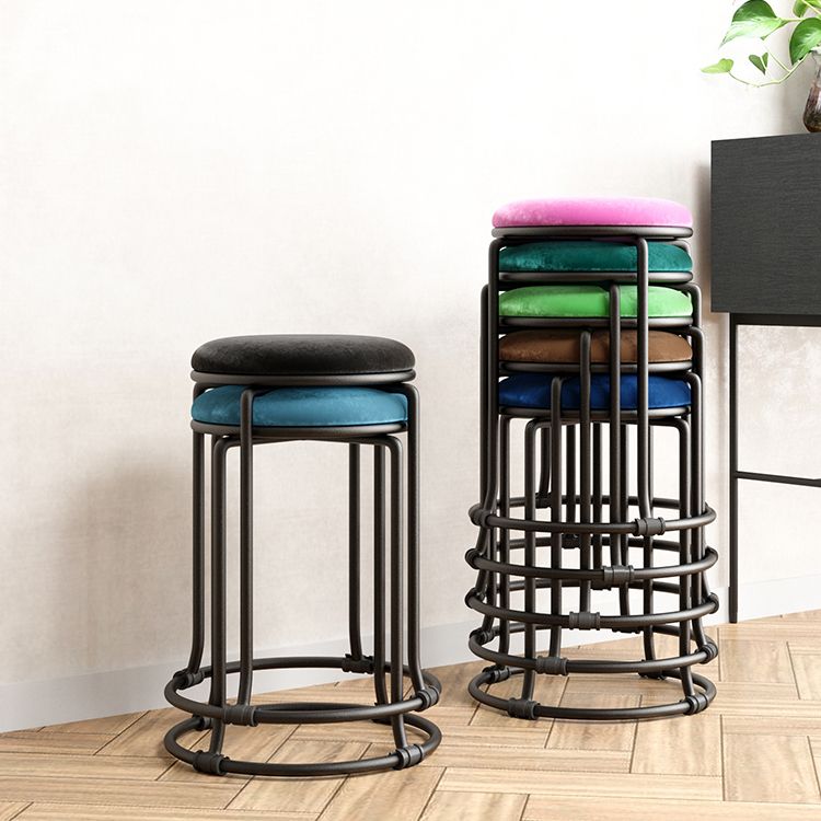 Glam Standard Ottoman Round Plain Velvet Tear Resistant Indoor Ottoman