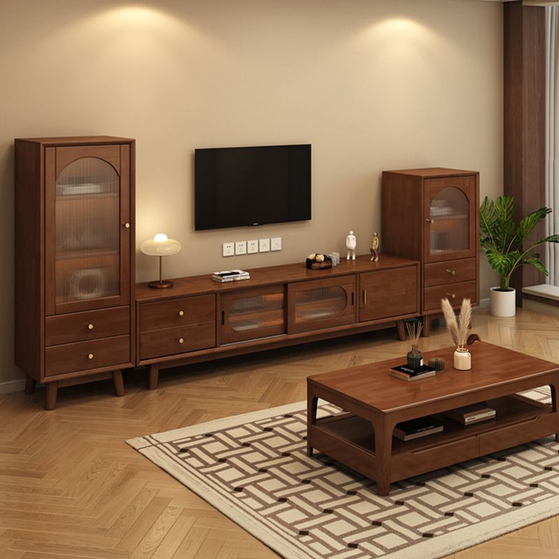 Mid Century Solid Wood 1-Door Cabinet Glass Paned Side Cabinet with 2-Drawer Clearhalo 'Cabinets & Chests' 'cabinets_chests' 'furn' 'furn_cabinets_chests' 'Furniture' 'Living Room Furniture' 1200x1200_fe0c4e92-ab0b-4b77-98fe-1720e703bcf3