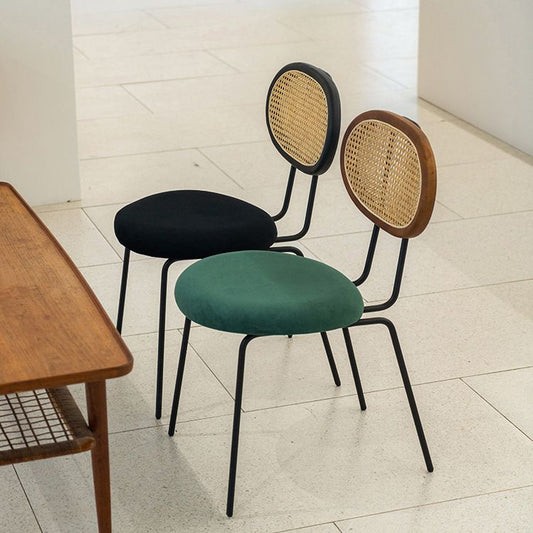 布張りのダイニングチェアオープンバックダイニングサイドチェアブラックメタルレッグ