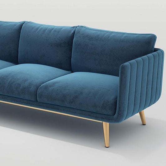 Velvet Nordic Standard Sofa Loose Back Square Arm Sofa with Brass Legs