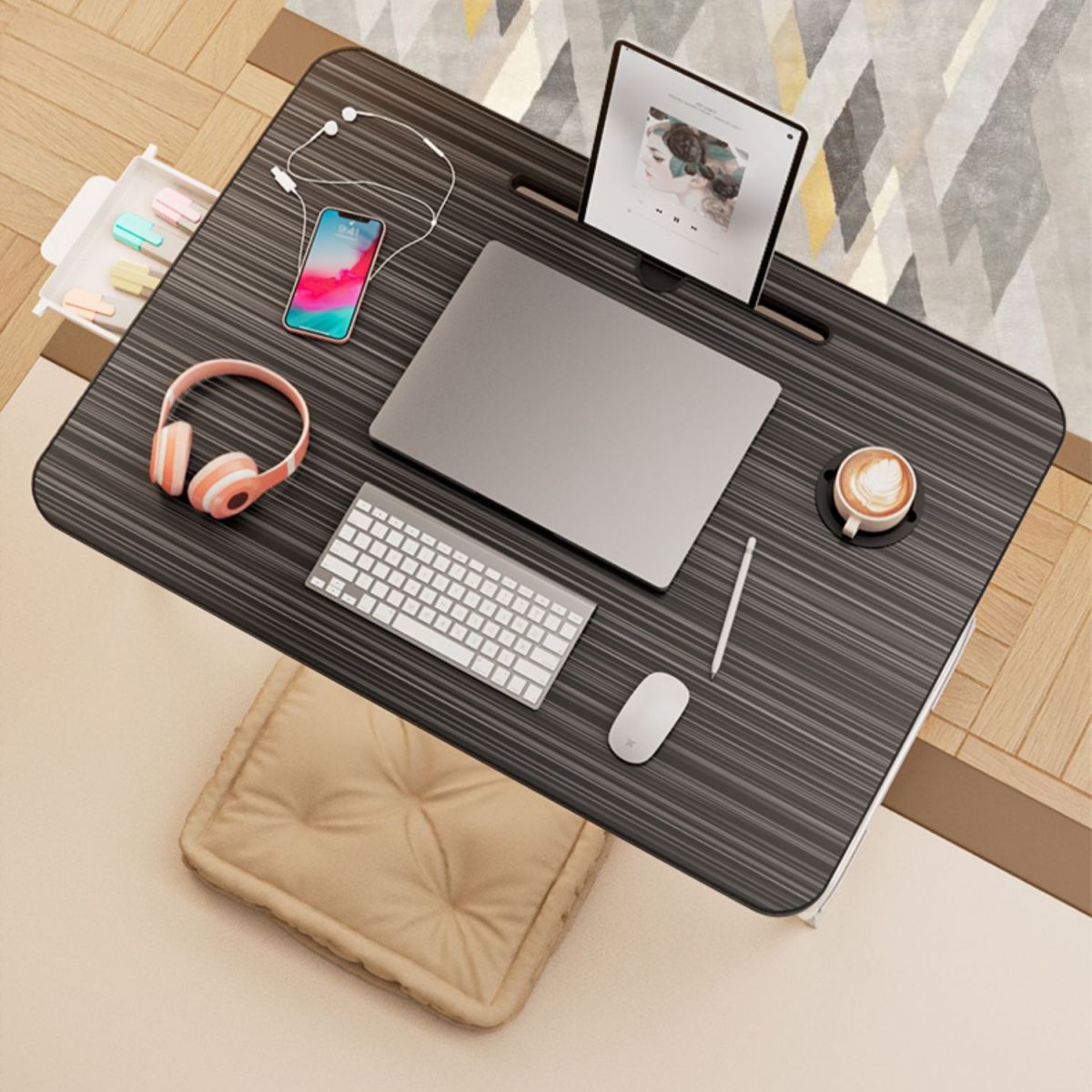 Contemporary Engineered Wood Writing Desk Bedroom Office Desk with White Legs Clearhalo 'furn' 'furn_office_desk' 'Furniture' 'Office Desks' 'Office Furniture' 'office_desk' 1200x1200_fe154262-96f6-4b9d-a95c-9c7c520b6afa