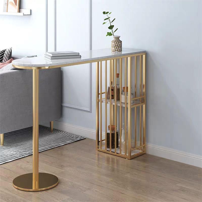 Glam Style 41.3"H Bar Table Marble White Top Specialty Bistro Table in Gold Clearhalo 'Bar Furniture' 'Bar Tables' 'bar_tables' 'furn' 'furn_bar_tables' 'Furniture' 'furniture_bar_tables' 'Kitchen & Dining Furniture' 'kitchen&dining_furn' 'kitchen' 1200x1200_fe1b8fdc-50b9-4fe6-9549-088dcb14ae3c
