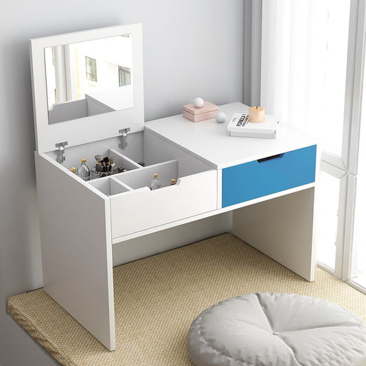 Scandinavo 2-Drower Tavolo da toeletta da tavolo da trucco a specchio in legno Vanity