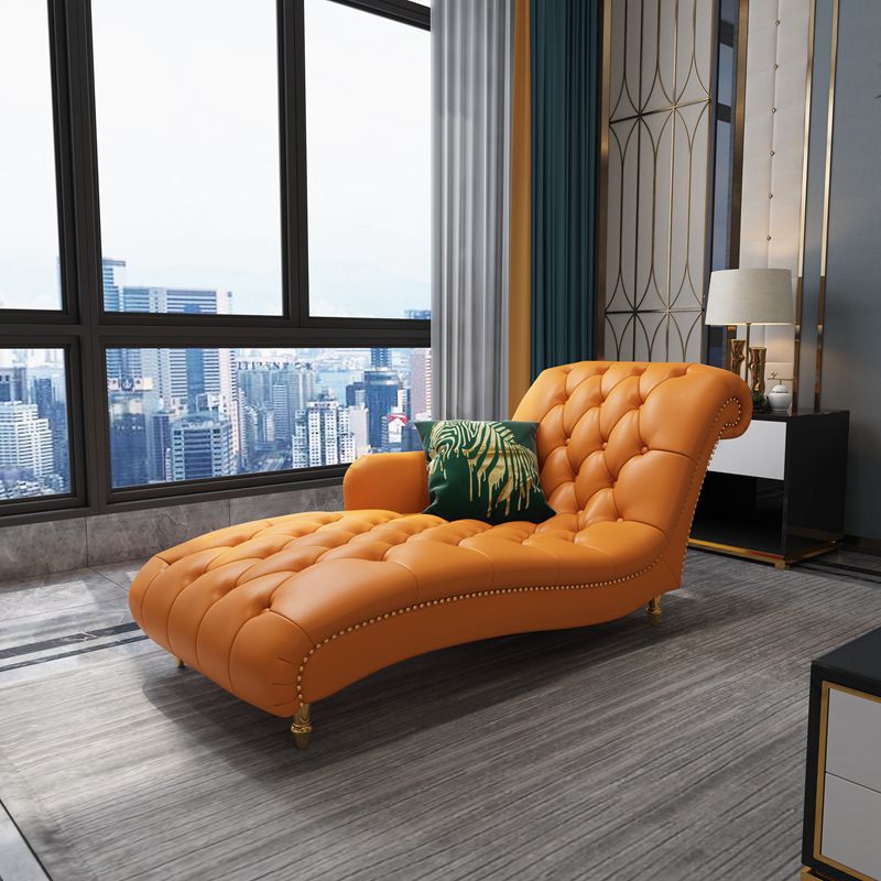 Glam Genuine Leather Chaise Lounge Living Room Chaise with One Armed Clearhalo 'Chairs & Seating' 'Chaise Lounge' 'chaise_lounge' 'furn' 'furn_chaise_lounge' 'Furniture' 'Living Room Furniture' 1200x1200_fe205054-80ab-4582-a2bf-13091301d9a0