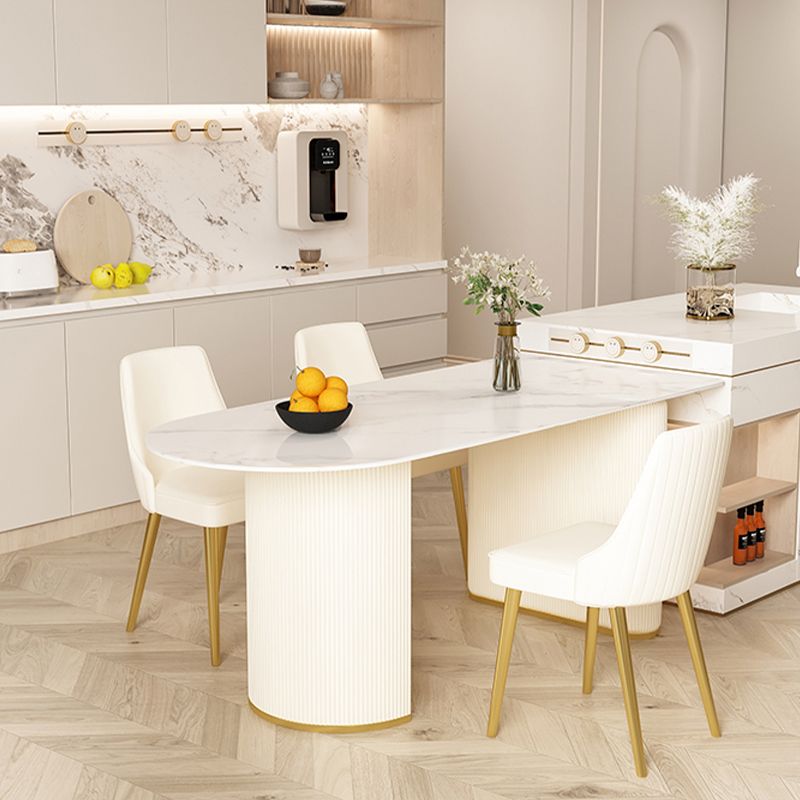 Moderne stenen eettafel ovale ijzeren tafel met dubbele voetstuktafel