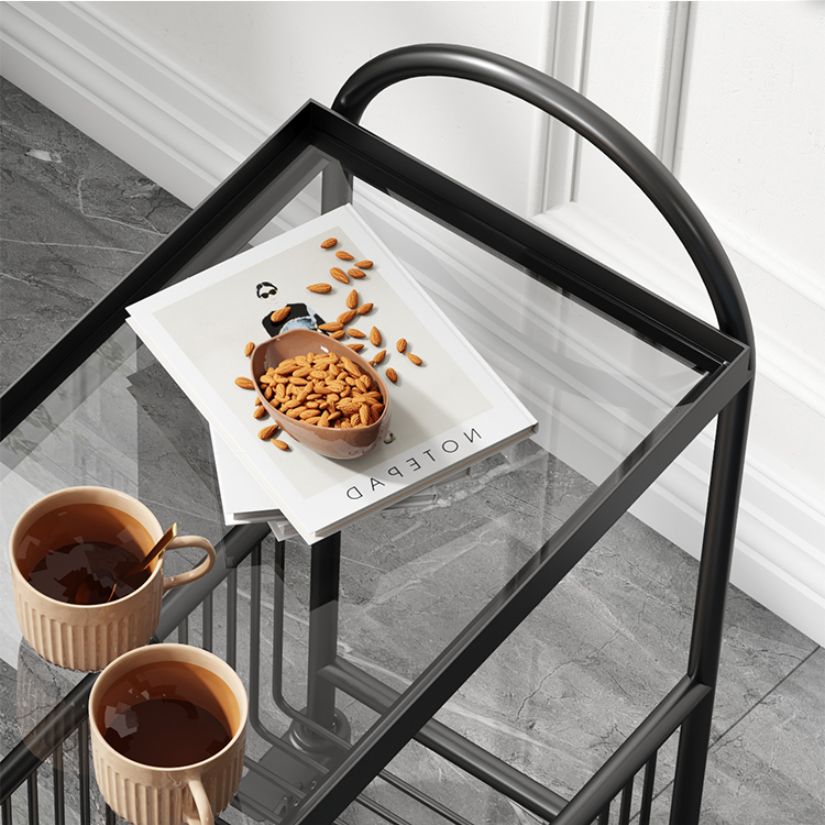 Modern Glass Top with Storage Double Tier Living Room Accent Side Table