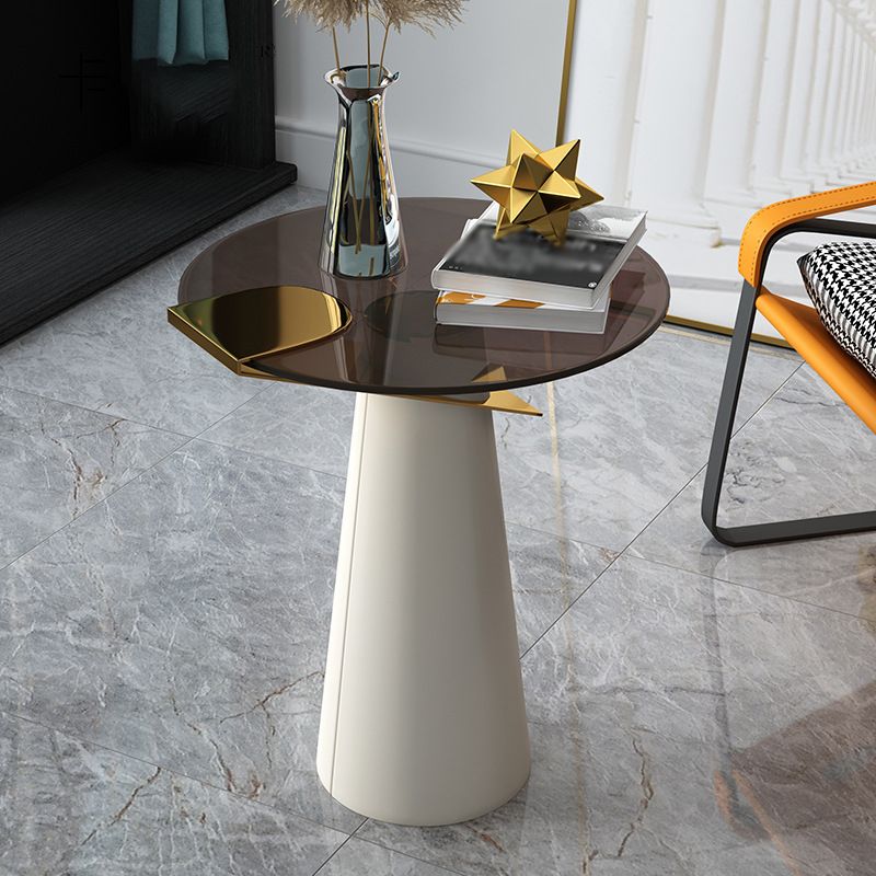 Contemporary Stone Top End Table Stainless Steel Pedestal Sofa Side Table