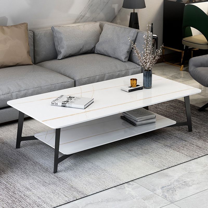 Modern White/Black Rectangle 4 Legs Coffee Table Slate and Metal Table Clearhalo 'Coffee & Accent Tables' 'Coffee Tables' 'coffee_tables' 'Furniture' 'furniture_coffee_tables' 'Living Room Furniture' 1200x1200_fe25c46f-2895-4ab7-8322-bd2e40f46ffb